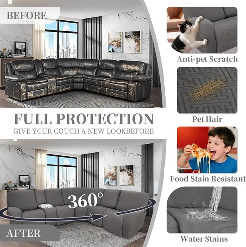 Vista 5 de Fundas de sofá reclinable seccional 100% impermeables para sofá reclinable en forma de L, funda de sofá modular de esquina en forma de L, fundas