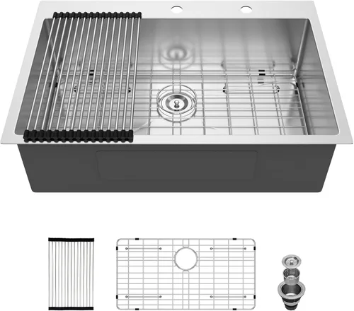 Vista 17 de Fregadero de cocina para exteriores 15 x 15 pulgadas, fregadero de bar de 15 x 15 pulgadas, fregaderos de cocina de acero inoxidable de calibre 16
