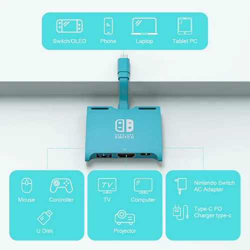 Vista 3 de Switch Dock Adapter for Nintendo SwitchOLED, Portable TV Dock Charging Station with HDMI USB 3.0 Port and 100W Fast Charging, USB C to HDMI Mini