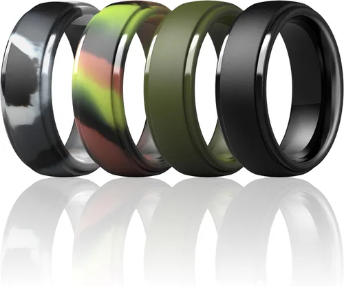Vista 12 de ThunderFit Anillos de silicona para hombres, bandas de boda de goma con Pack A: Negro carbón