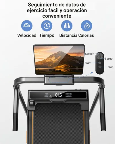 Vista 4 de Walking Pad Treadmill with 15% Incline & Handle Bar, Treadmills for Home Ébano