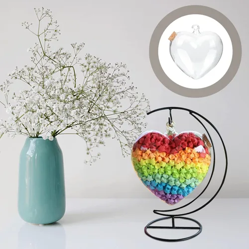 Vista 5 de Tofficu Botella de cristal con forma de corazón de corcho, botella de deseos de plantas, botella de escritorio, jarrón hidropónico para plantas