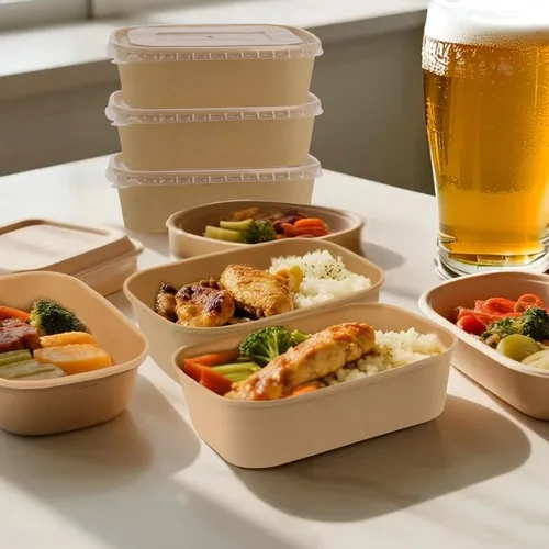 Vista 6 de Paquete de 50 recipientes de comida de papel de 19 onzas con tapas, recipientes de preparación de comidas, cuencos de papel grandes desechables