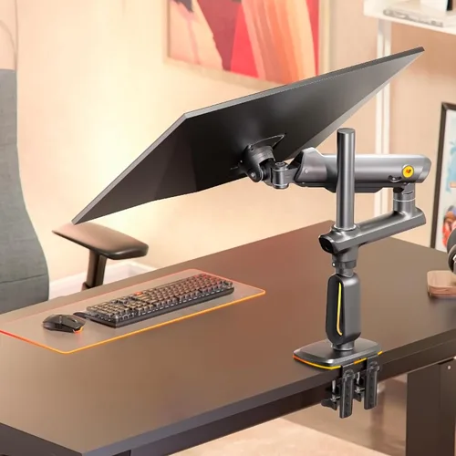 Vista 5 de NB Brazo de monitor de juego de altura extra para pantalla de 32 a 60 pulgadas, carga de hasta 20 kg, VESA 75/100, luz RGB, resistente, ajustable