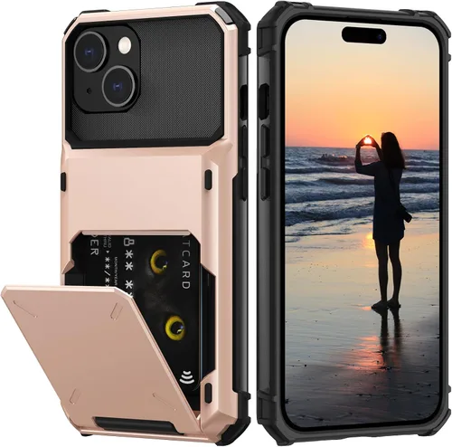 Vista 59 de Nvollnoe Compatible con iPhone 15 Funda con ranura para tarjetas, resistente, protectora de doble capa, a prueba de golpes, ranura oculta
