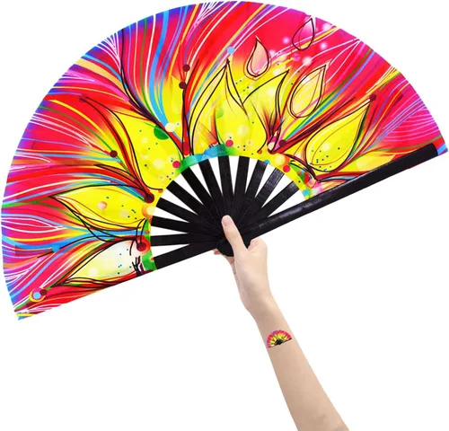 Vista 10 de Rave Fans - Ventilador de mano plegable grande para baile de línea, grandes abanicos de aplausos plegables para baile, festival de música, fiesta