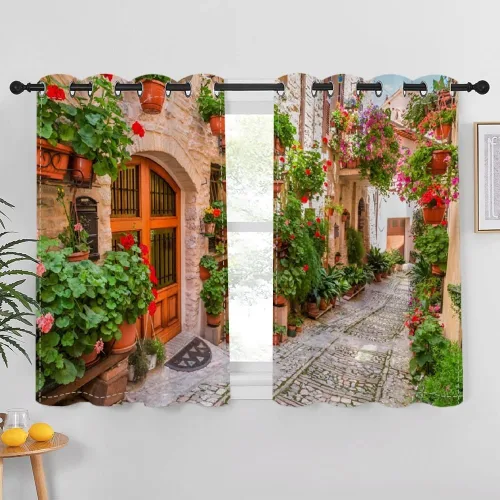 Vista 24 de Cortinas japonesas con pintura de tinta, monte Fuji, sol rojo, puesta de sol, hojas de bambú, cortinas de ventana para dormitorio, sala de estar