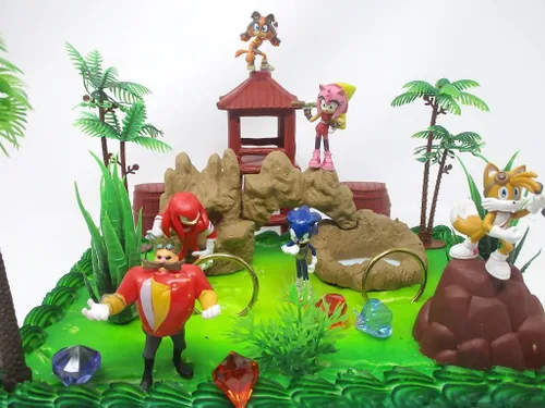 Vista 4 de Sonic the Hedgehog Deluxe Cake Topper Set con Sonic and Friends (diseño único)