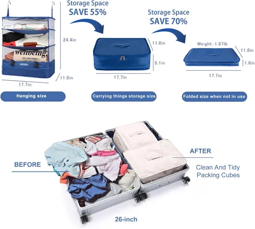 Vista 10 de TABITORA - Estantería portátil y plegable de gran capacidad con ganchos para colgar, ideal como almacenamiento para viajes