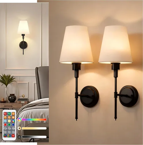 Vista 13 de DORESshop Juego de 2 apliques de pared a pilas, inalámbrico, fácil de instalar, regulables y ajustables, lámpara de pared recargable