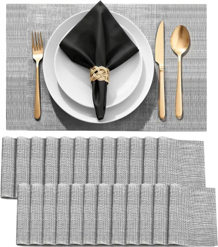 Vista 15 de Juego de 4 manteles individuales de vinilo duraderos, antideslizantes para mesa de comedor, resistentes al calor, lavables, de PVC, fáciles