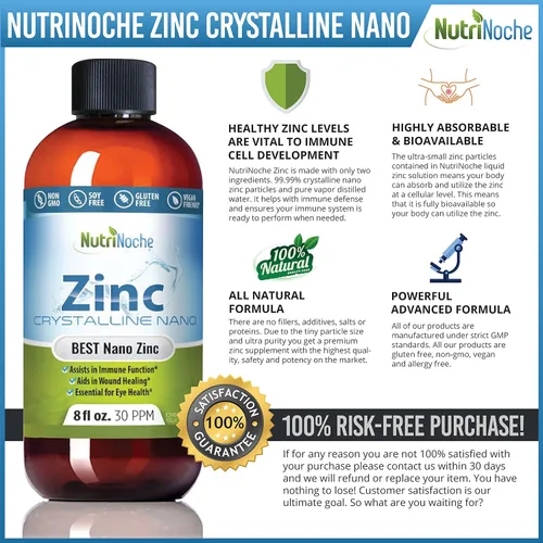 Vista 3 de NutriNoche Suplemento de zinc líquido cristalino puro - 30 PPM - Minerales coloidales