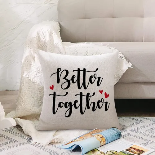 Vista 4 de Better Together - Fundas de almohada de 16 x 16 pulgadas, de lino y algodón, con citas románticas, funda de almohada, regalo del día de San Valentín