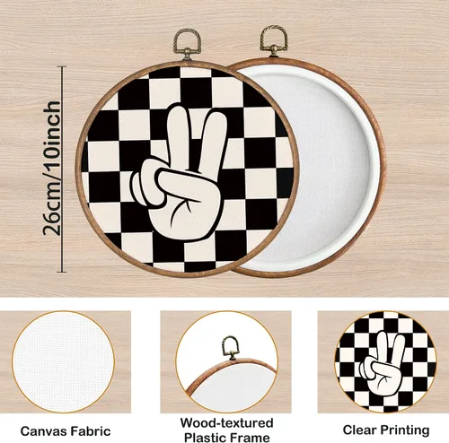Vista 7 de KSDUT Arte retro para decoración de pared para el aula, arte de pared preppy a cuadros negros, marco de lienzo para colgar, letrero de paz