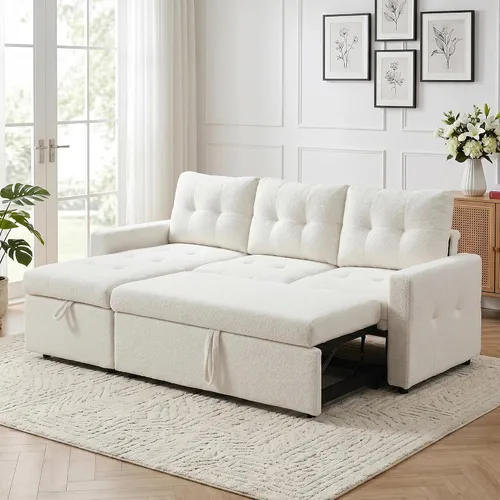 Vista 10 de HIPIHOM Sleeper Sectional Sofa with Pull-Out Bed, Reversible Storage Chaise Dark Green