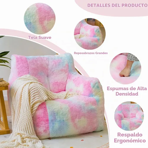 Vista 5 de Silla Puf con Relleno, Cómodas Sillas Puf de Piel Sintética para Adolescentes, Adultos, Dormitorio, Sala de Estar, Lectura - Arcoíris Colorido