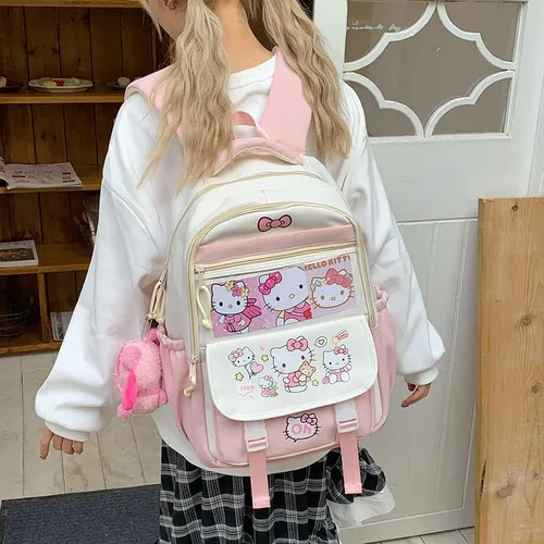 Vista 3 de Linda mochila kawaii, bolso Y2k Cutecore estético Grunge coquette Harajuku 2000s Bookbag diario senderismo, Rosado, Mochila Kawaii Cutecore Daypack