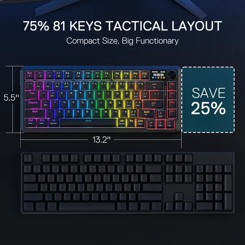 Vista 8 de Redragon K724 PRO Wireless Gasket Gaming Keyboard wHype Screen & Knob, 81-Key Mechanical Keyboard, Easy-Control 1.14 TFT Info Display, 5-Layer Noise