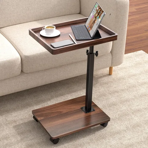 Vista 8 de Mesa auxiliar de mesa C de altura ajustable, bandeja de TV giratoria de 360° para espacios pequeños, mesas de sofá que se deslizan debajo, mesas