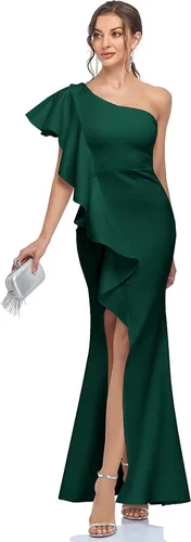 Vista 4 de Vestido de noche de sirena con un hombro para mujer, vestido largo formal de cóctel