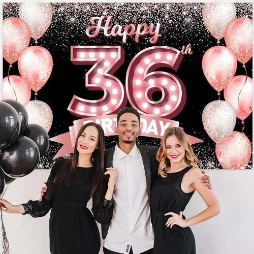 Vista 317 de Cartel de feliz cumpleaños décimo oro rosa, telón de fondo, saludos a 10 años, globos de confeti, decoración temática para niñas de 10 años