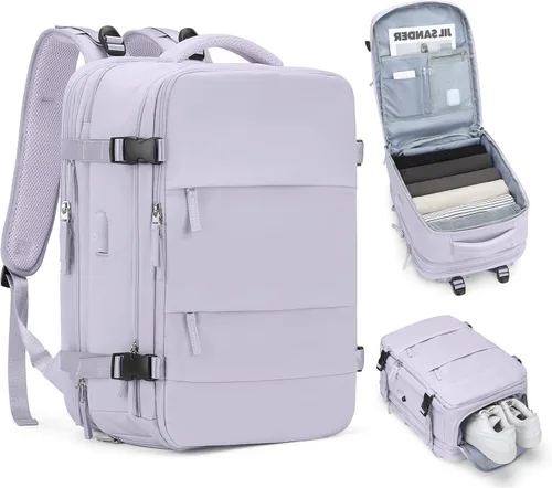 Vista 45 de Mochila de viaje grande, bolsa de mano, aprobada para aviones, para artículos personales, para hombre o mujer, color beige con marrón
