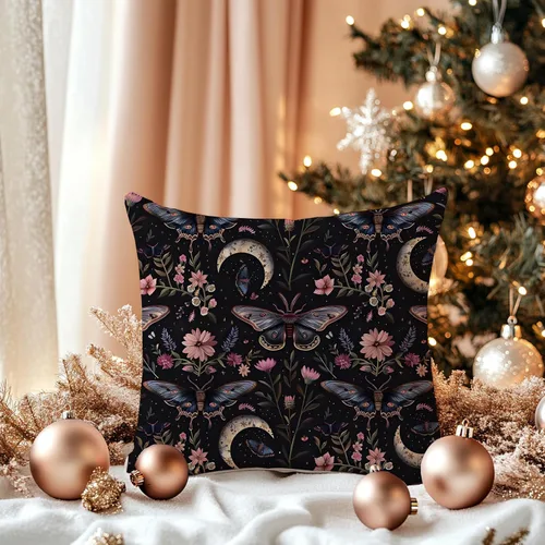 Vista 3 de Fundas de Almohada Gótica de Polilla y Mariposa 18x18, Fundas de Almohada Celestial de Luna de Academia Oscura para Sofá, Decoración Gótica