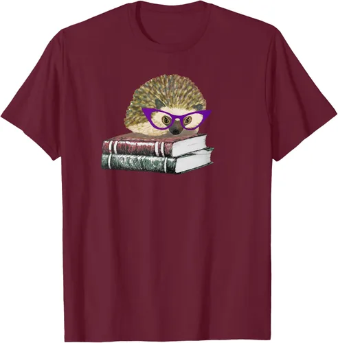 Vista 12 de Adorable erizo libro NERD playera de manga corta, Marino Negro