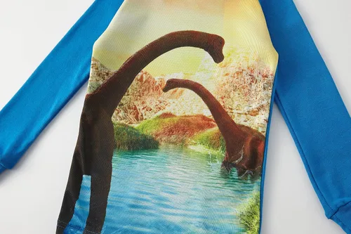 Vista 5 de Pijamas para niños, dinosaurio, cohete, espacio, 4 piezas, conjunto de ropa de dormir de 2 a 12 años