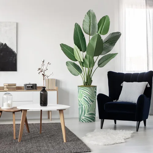 Vista 18 de Árbol artificial en macetero con diseño de hojas verdes, palmera tropical areca artificial de seda para decoración del hogar en interiores