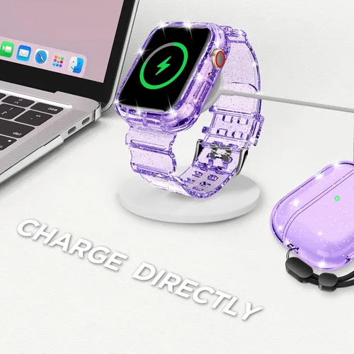 Vista 234 de DABAOZA - Correa transparente compatible con Apple Watch con estuche protector, correa deportiva de TPU con brillo para mujeres y hombres