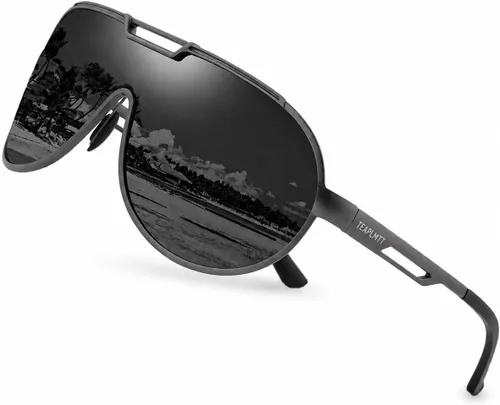 Vista 9 de TEAPLMTT Gafas de sol polarizadas estilo aviador retro para hombre, montura metálica Al-mg ultraligeras Negro/Gris