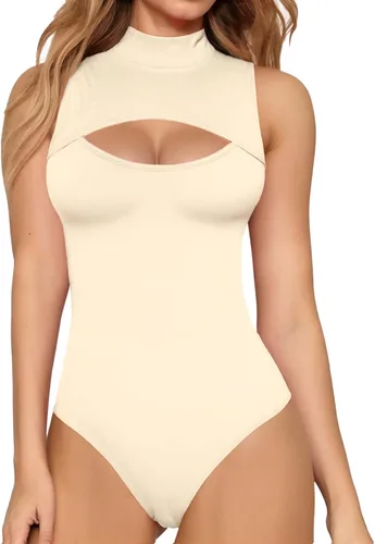 Vista 21 de MANGOPOP - Body de cuello alto con recorte frontal para mujer, manga larga, sin mangas, cuello de tortuga, trajes sexys 01 Manga larga negra