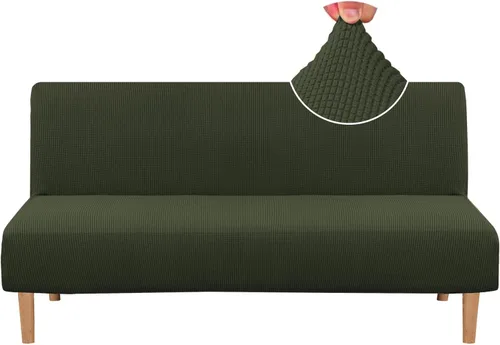 Vista 27 de H.VERSAILTEX Funda elástica para futón sin brazos, funda protectora elástica para sofá cama, textura rica en elastano, pequeños cuadros de tela Negro