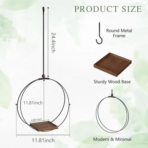 Vista 2 de Juego de 2 macetas colgantes para plantas de interior: colgador de plantas de macramé con base de madera resistente, decoración de pared, techo