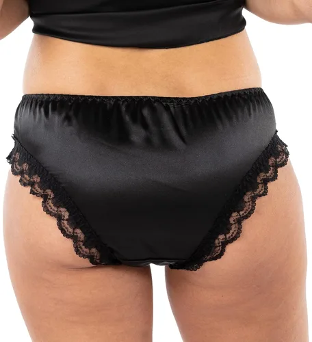 Vista 3 de Satini Bragas de lencería de bikini tanga para mujer, bragas de satén con volantes