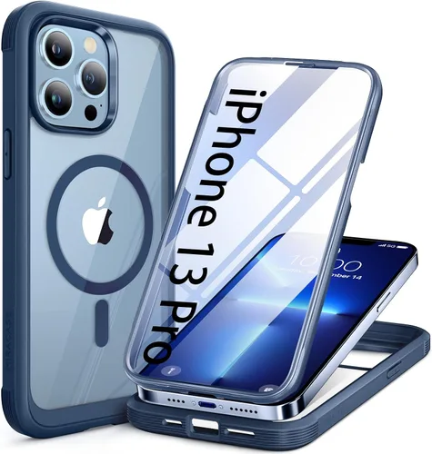 Vista 260 de Miracase - Funda magnética para iPhone 13 Pro Max de 6.7 pulgadas (compatible con MagSafe), transparente, completo, protector de pantalla de vidrio