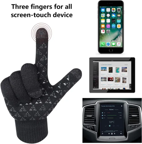 Vista 5 de 3-Pieces Winter Beanie Hats, Scarf and Touch Screen Gloves Set for Men and Women, Warm Knit Cap Set