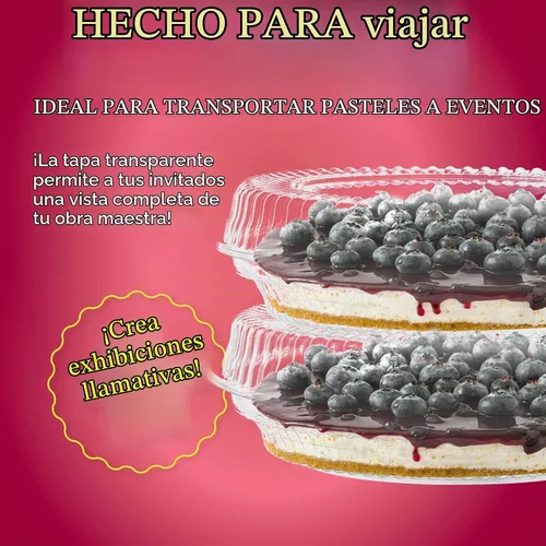 Vista 3 de Recipientes desechables de plástico de 10 pulgadas con tapas de bloqueo con bisagras, 5 recipientes redondos para tartas/flan para transporte