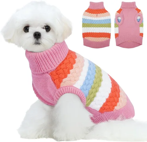 Vista 23 de Kuoser Suéter para perro, suéteres de Navidad para perros extra pequeños, suéter suave y cálido para perros, chaleco de punto trenzado colorido