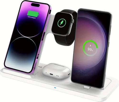 Vista 10 de Cargador inalámbrico para estación de carga de iPhone, plegable 4 en 1, carga rápida para iPhone 16, 15, 14, 13, 12 Pro Max, soporte de cargador