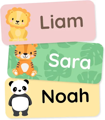 Vista 13 de Etiquetas de nombre personalizadas para niños (60) – Adhesivos personalizados impermeables y duraderos para ropa, guardería, oficina y suministros