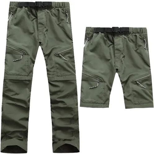 Vista 2 de Pantalones convertibles de senderismo para hombre, impermeables, de secado rápido, con cremallera, ligeros, pantalones de pesca con múltiples