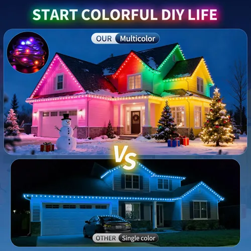 Vista 4 de Luces permanentes para exteriores de 100 pies con 50 LED, 16 millones de colores DIY RGB Christmas Lights, App/Remote Control, 33 Scene Modes, 216