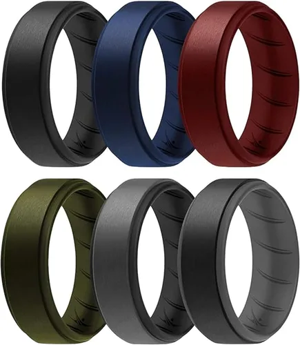 Vista 24 de ROQ Anillo de boda de goma de silicona para hombre, ajuste cómodo, anillo de boda para hombre, duradero, anillo de compromiso de goma transpirable