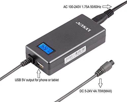 Vista 3 de Cargador universal delgado de 70 W, adaptador de CA de repuesto con múltiples conectores para HP BM Lenovo Thinkpad Dell Acer Delta Gateway Liteon