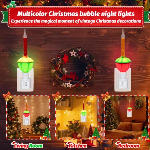 Vista 6 de Luces nocturnas de burbujas de Navidad enchufables a la pared, 1 luz nocturna de Navidad de burbujas multicolor + 1 bombilla de repuesto