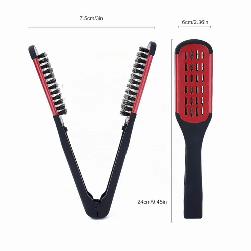 Vista 3 de Cepillo de pelo con abrazadera de cerdas de jabalí, enderezadora de cerámica de doble cara con abrazadera, desenredar y peinar el cabello