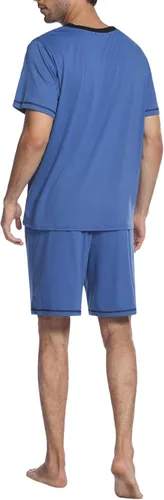 Vista 5 de Ekouaer Conjunto de pijama para hombre, manga corta, cuello en V, 2 piezas, pantalones cortos con bolsillos, ropa de dormir de verano para hombre