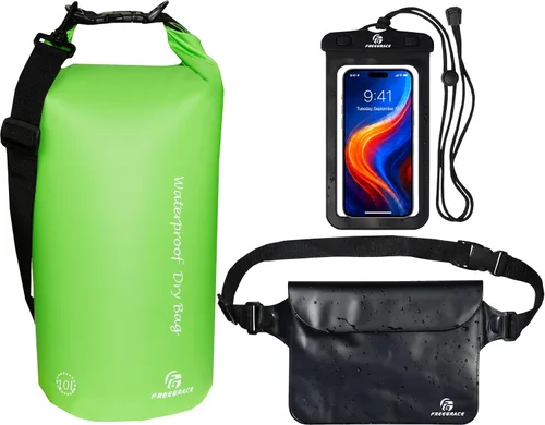 Vista 15 de Freegrace - Juego de 3 bolsas secas impermeables, bolsa seca con 2 cierres y correa de hombro desmontable; bolsa de cintura y funda para teléfono